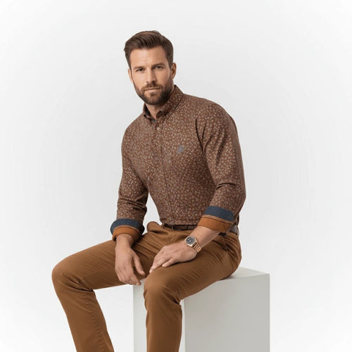 Chemise homme acajou à motif fleuri BACK to LEGEND