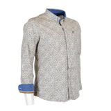 Chemise à manches longues blanche fleurie en popline (vue de 3/4 face)