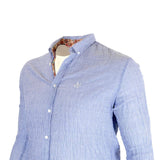 Chemise bleu ciel rayée à manches longues BACK TO LEGEND (zoom poitrine et col)