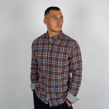 Chemise homme marron à manches longues et motif à carreaux en flanelle