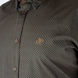 Chemise noire à manches longues en popline imprimé géométrique - BACK to LEGEND (zoom poitrine)