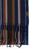 Écharpe bleu marine à franges et rayures multicolores