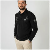 Polo noir homme à manches longues Barbarians multi-badge