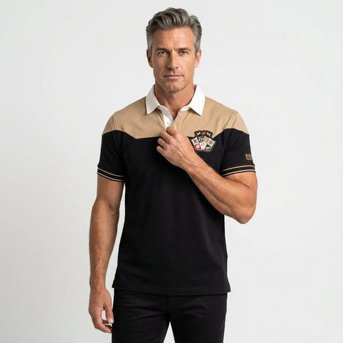 Polo scapulaire beige et noir Barbarians BACK to LEGEND