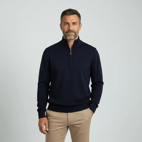 Pull col camionneur bleu marine en coton et cachemire pour homme BACK to LEGEND