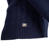 Pull full zip torsadé bleu marine en coton et cachemire (zoom côté)