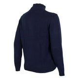 Pull full zip torsadé bleu marine en coton et cachemire (vue de 3/4 dos)