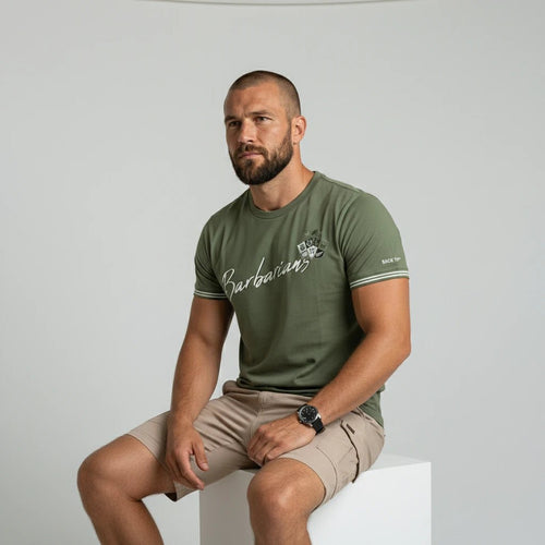T-shirt vert col rond Barbarians BACK to LEGEND
