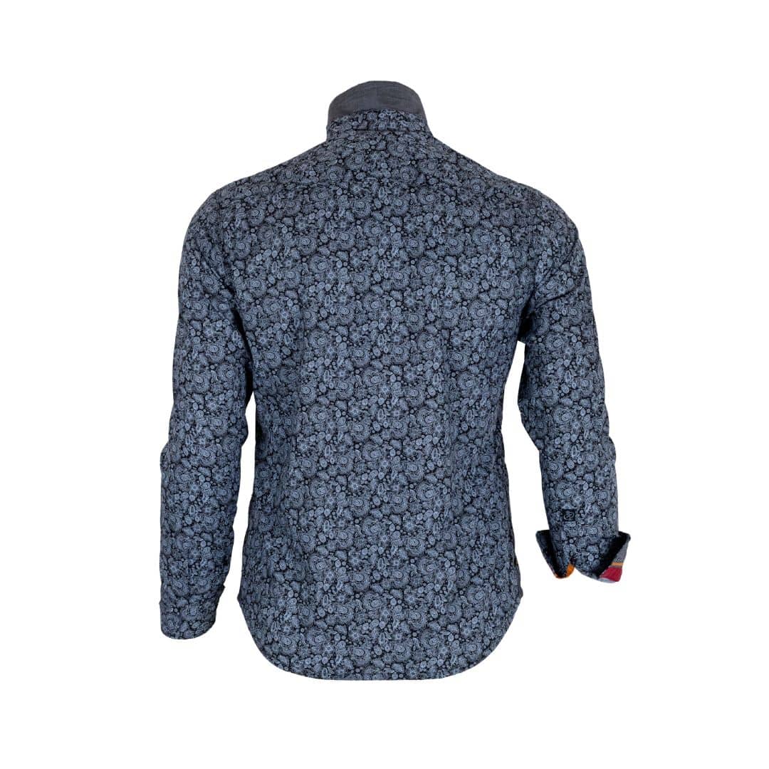 Chemise à manches longues homme grise en popline florale (vue de dos)