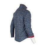 Chemise à manches longues homme grise en popline florale (vue de profil)