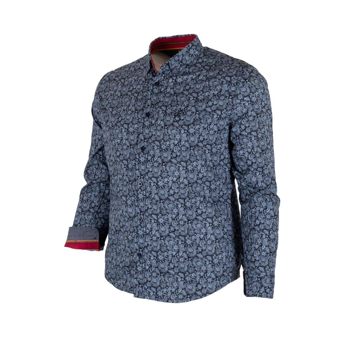 Chemise à manches longues homme grise en popline florale