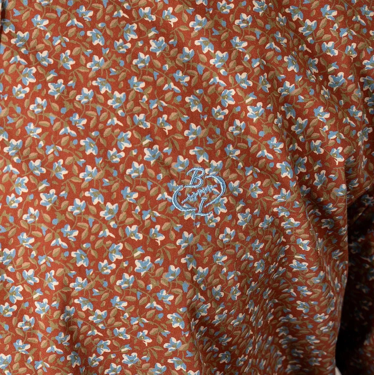 Chemise homme acajou à motif fleuri BACK to LEGEND (zoom tissu à motif floral)