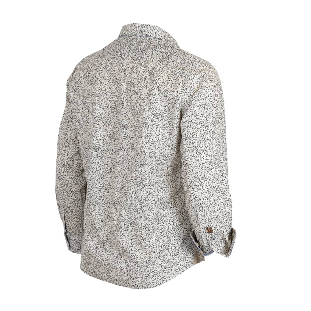 Chemise à manches longues blanche fleurie en popline (vue de 3/4 arrière)