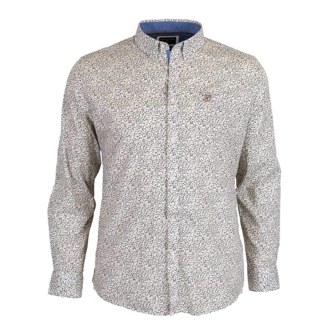 Chemise à manches longues blanche fleurie en popline