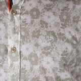 Chemise manches longues blanche à motifs fleuris beiges (zoom tissu)