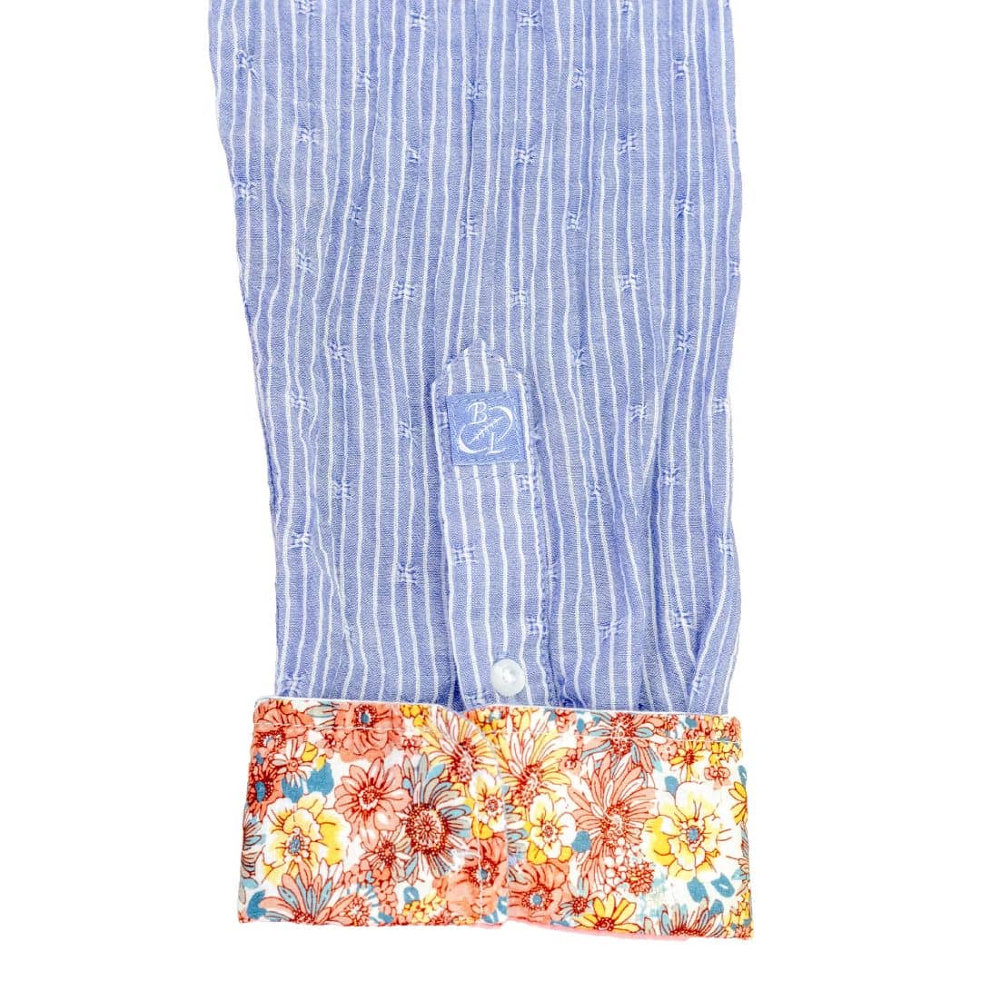 Chemise bleu ciel rayée à manches longues BACK TO LEGEND (zoom revers de manche)