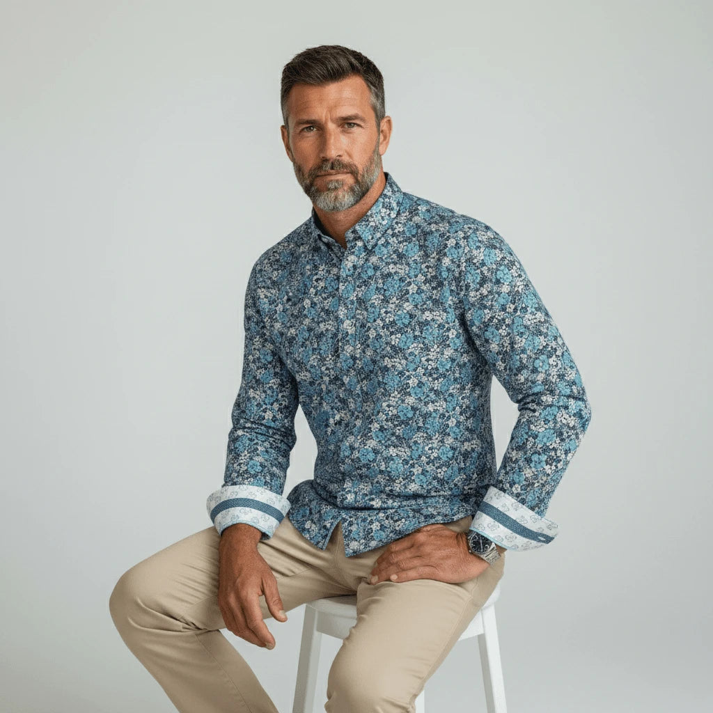 Chemise légère turquoise fleurie à manches longues Blacks Legend