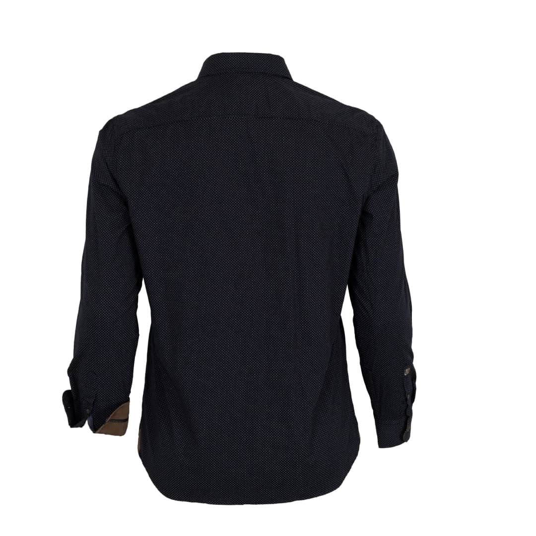 Chemise noire manches longues à pois en popline (vue de dos)