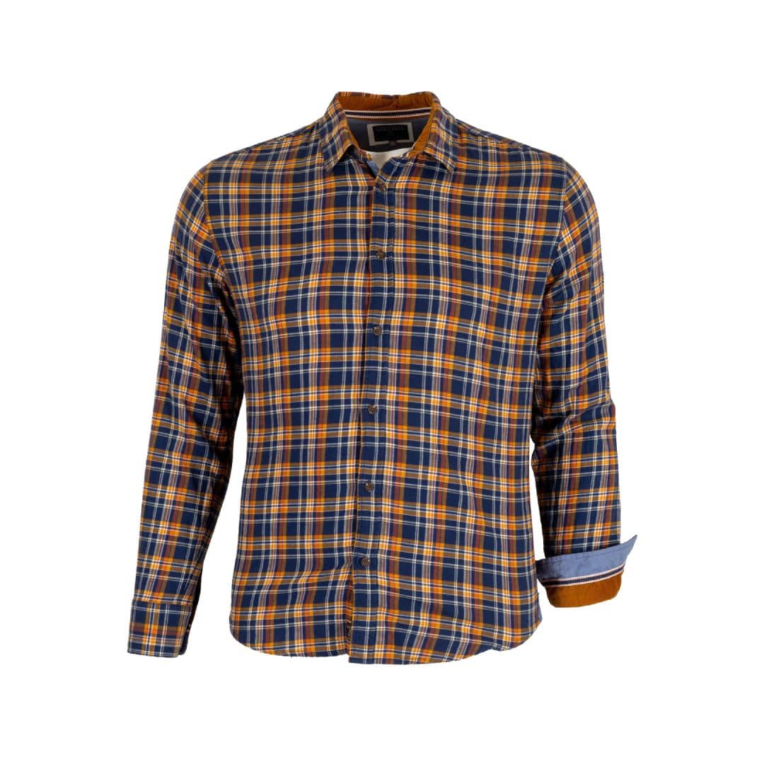 Chemise à manches longues marron en flanelle brossée (vue de face)