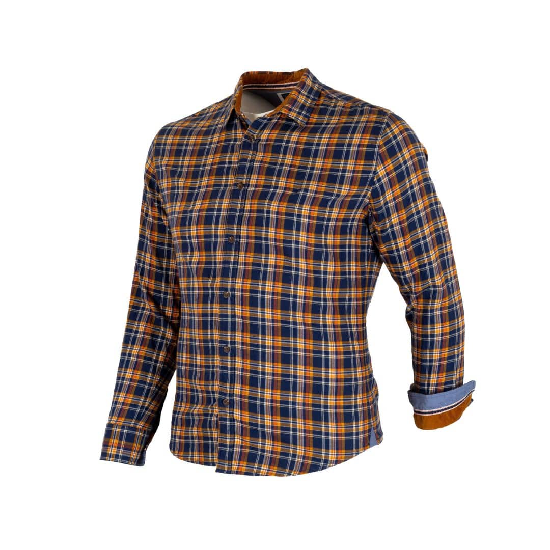 Chemise homme à manches longues marron en flanelle brossée