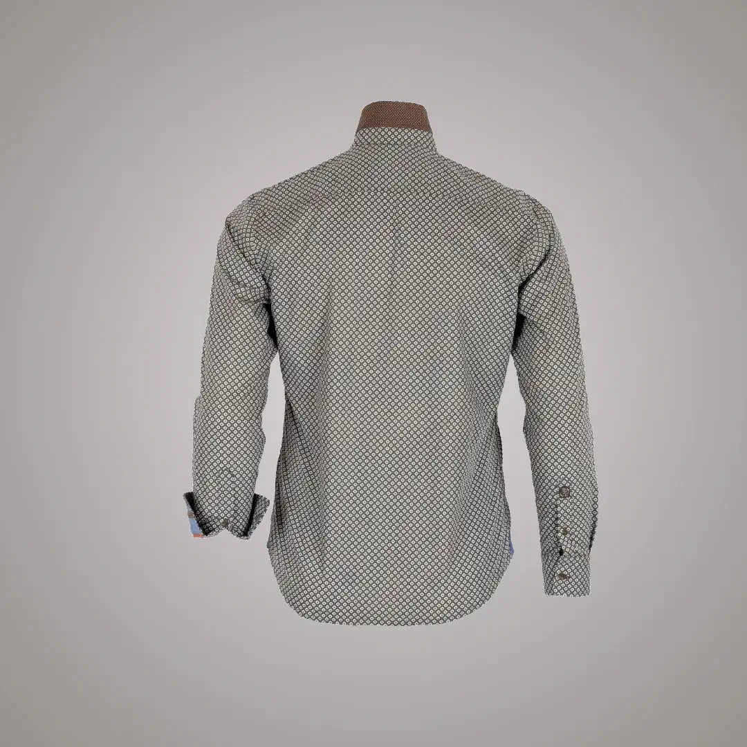 Chemise homme à manches longues marron en popline fantaisie (vue de dos)