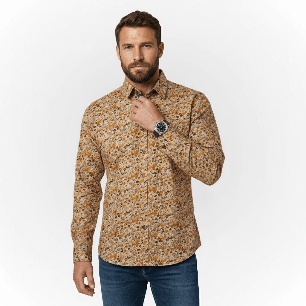Chemise manches longues beige imprimé automnal BACK to LEGEND
