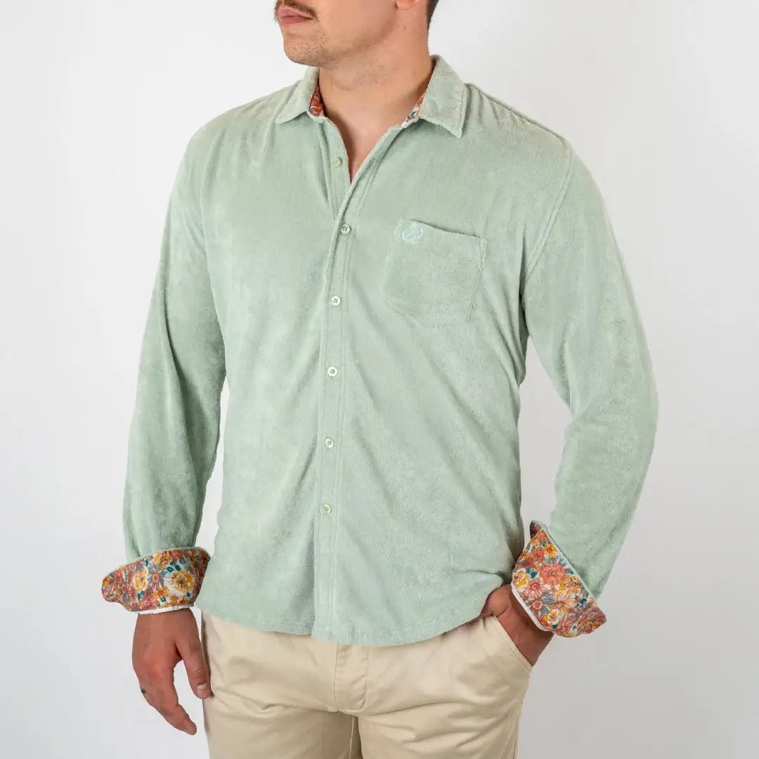 Chemise vert clair en tissu éponge pour Hommes - BACK LEGEND