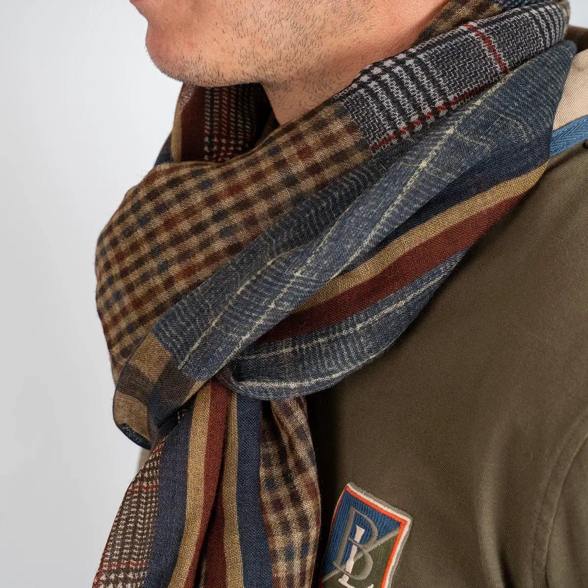 Écharpe homme en laine beige effet patchwork à carreaux BACK to LEGEND