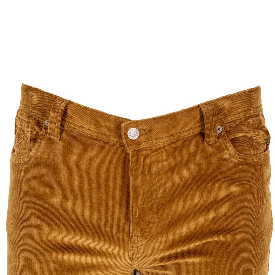 Pantalon 5 poches marron en velours (zoom à la taille)