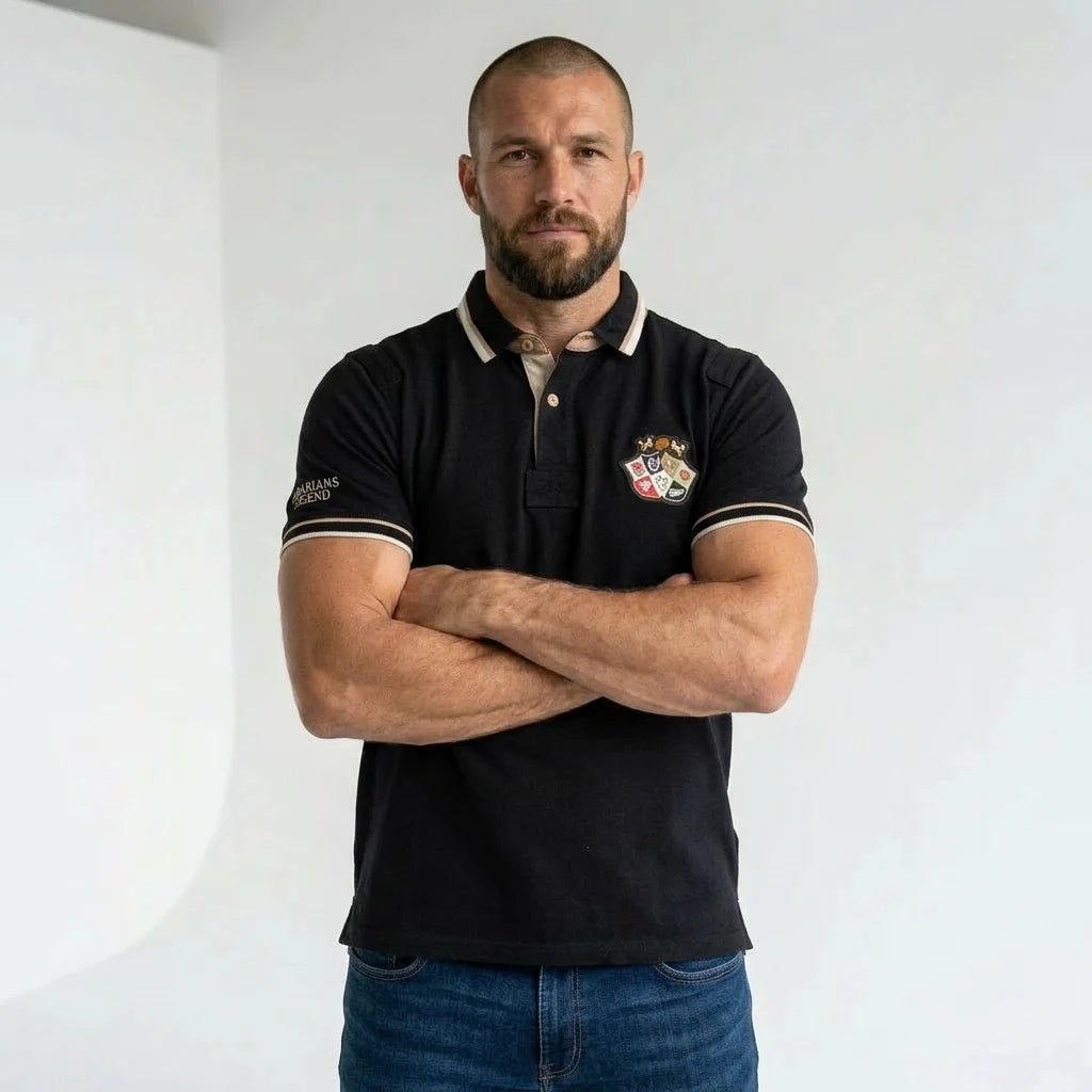 Polo Barbarians noir multi badge col contrasté BACK TO LEGEND
