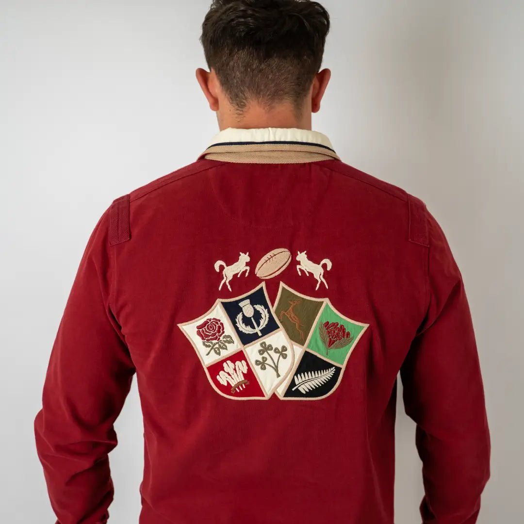 Polo homme à manches longues Barbarians rouge acajou (vue de dos)