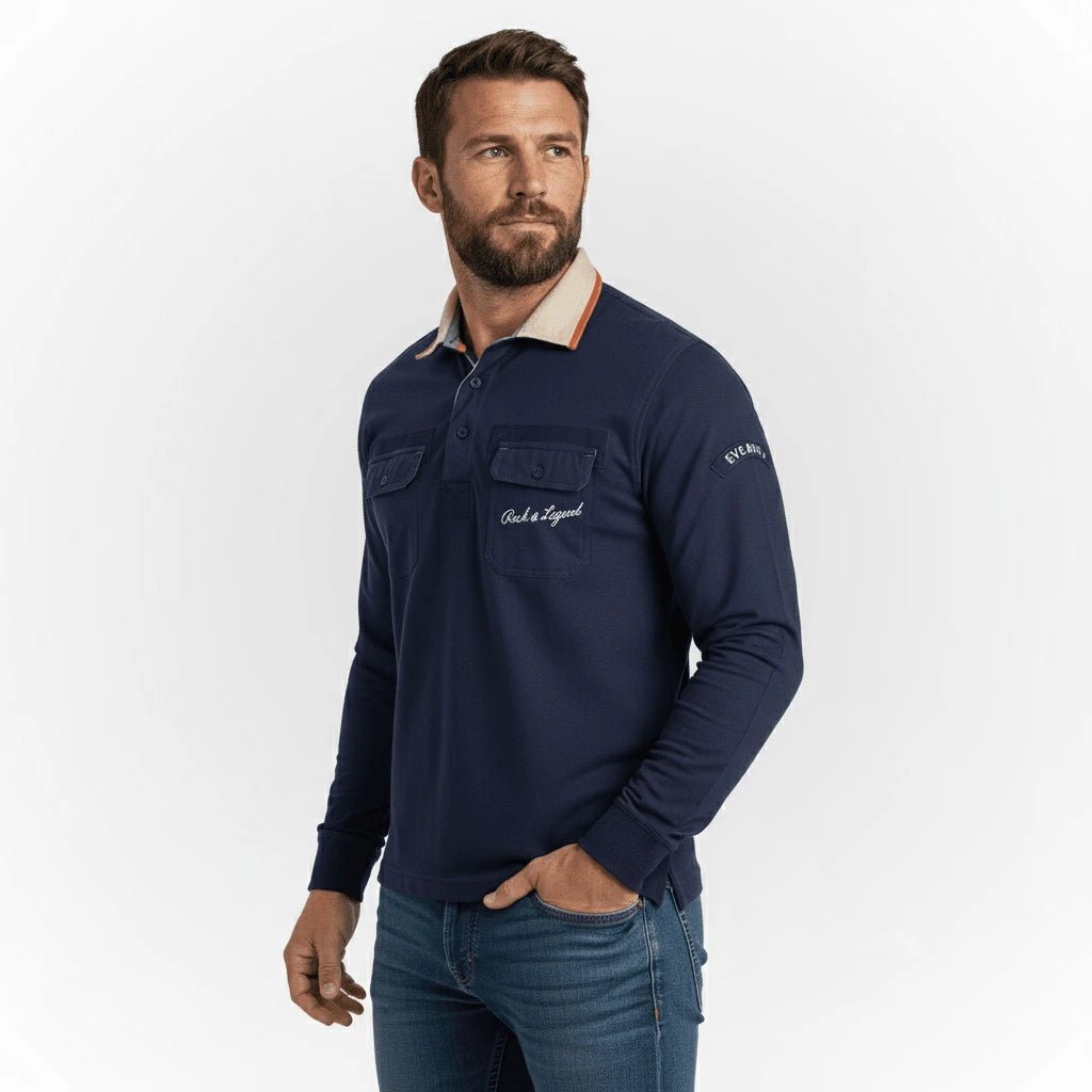 Polo Homme bleu marine à manches longues Fanion BACK to LEGEND