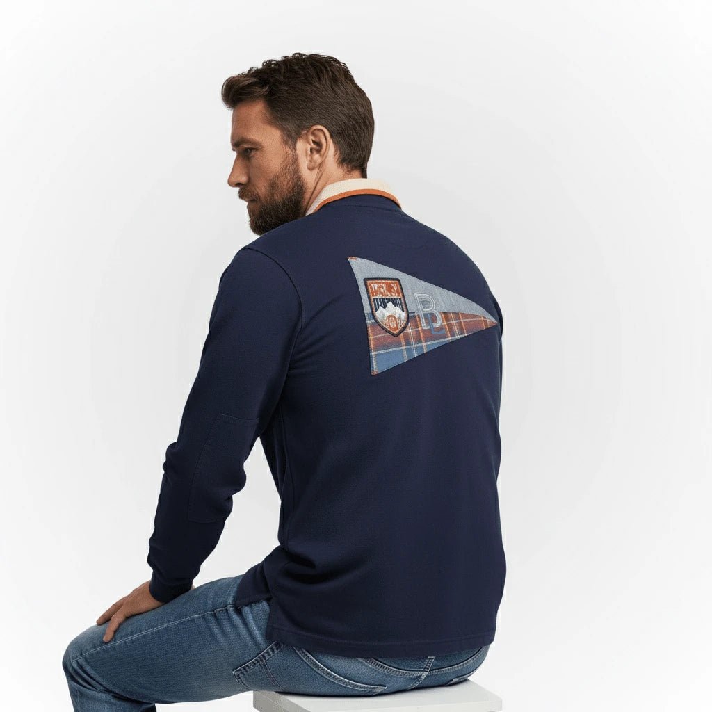 Polo Homme bleu marine à manches longues Fanion BACK to LEGEND
