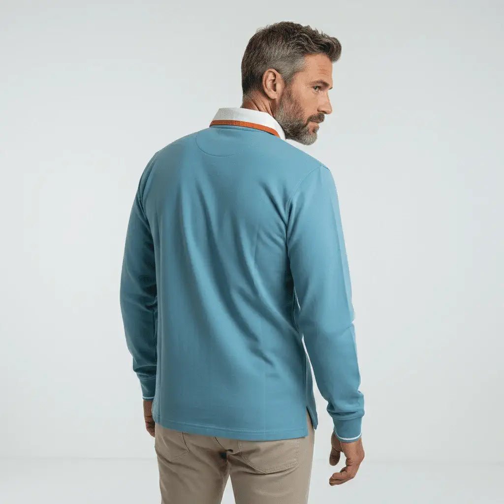 Polo manches longues bleu turquoise n°9 BACK to LEGEND (vue de dos)