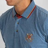 Polo homme Clubhouse bleu chiné à manches longues BACK to LEGEND (zoom poitrine)