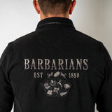 Polo noir homme à manches longues Barbarians multi-badge (vue de dos)