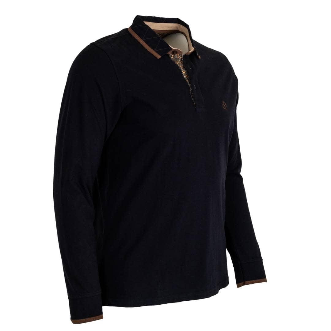 Polo Blacks Legend noir à manches longues siglé BL (vue de 3/4 face)