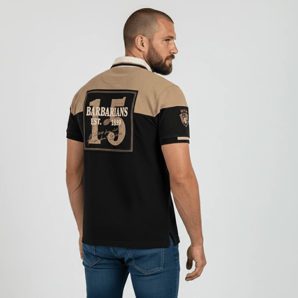 Polo noir et marron Barbarians n°15 - BACK to LEGEND vue de dos)