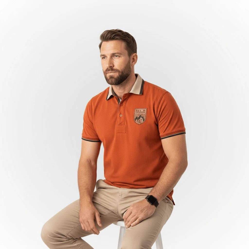 Polo orange col contrasté pour Homme BACK to LEGEND