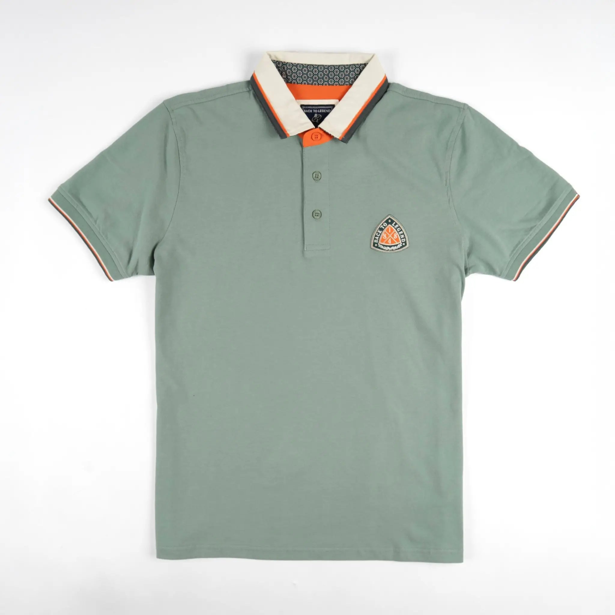 Polo homme BACK TO LEGEND vert écume toucher peau de pêche (polo manches courtes à plat de face)