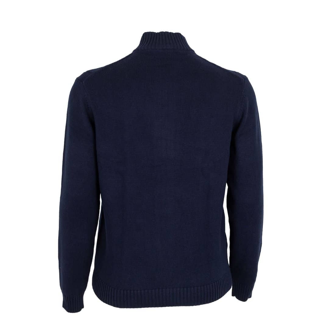 Pull full zip torsadé bleu marine en coton et cachemire (vue de dos)
