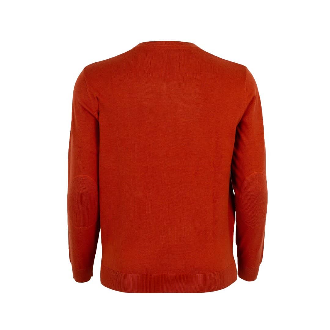 Pull homme orange col v en coton et cachemire (vue de dos)