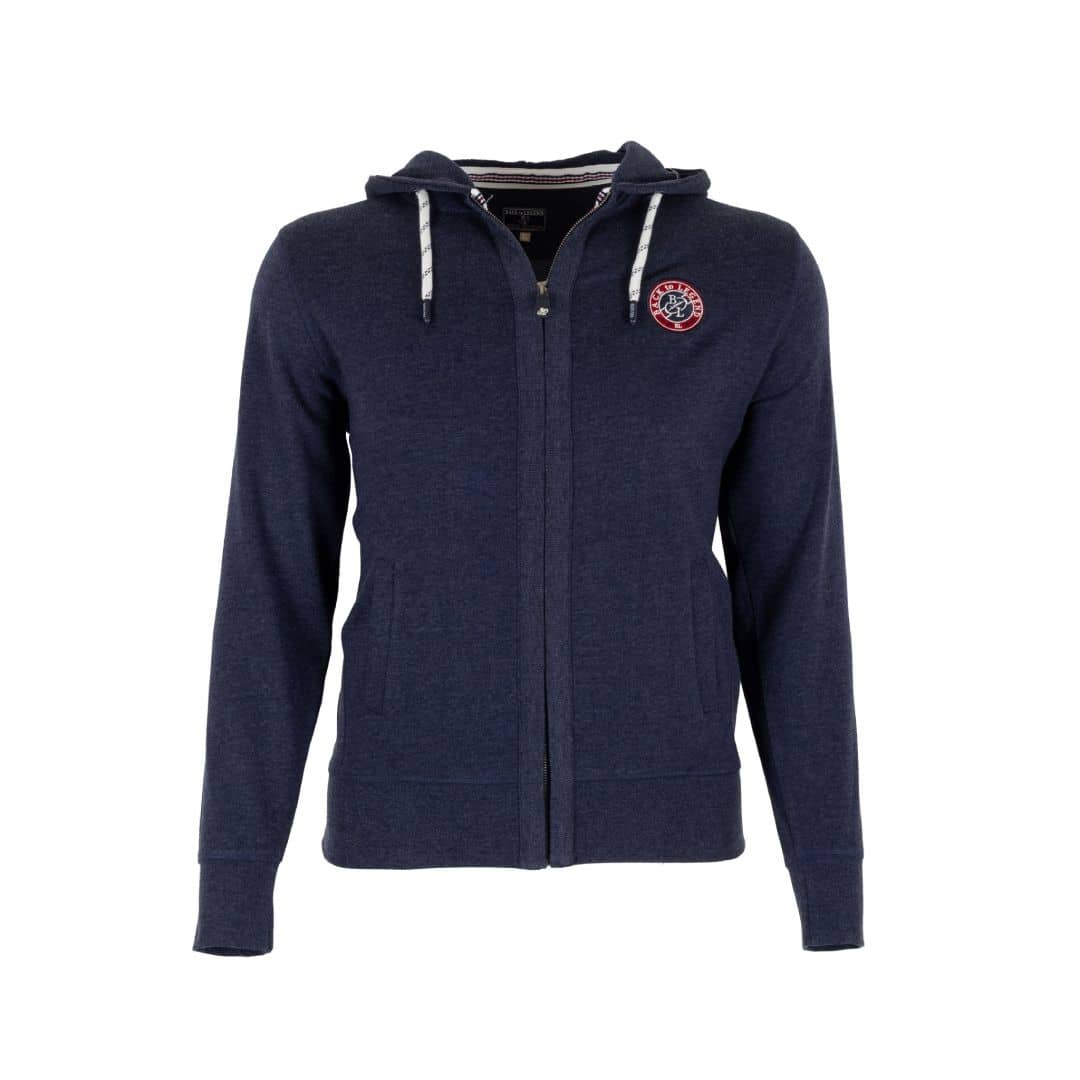 Sweat à capuche zippé bleu marine (vue de face)