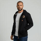 Sweat à capuche zippé noir brodé d'un ballon de rugby BACK TO LEGEND
