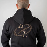 Sweat à capuche zippé noir brodé d'un ballon de rugby (vue de dos)