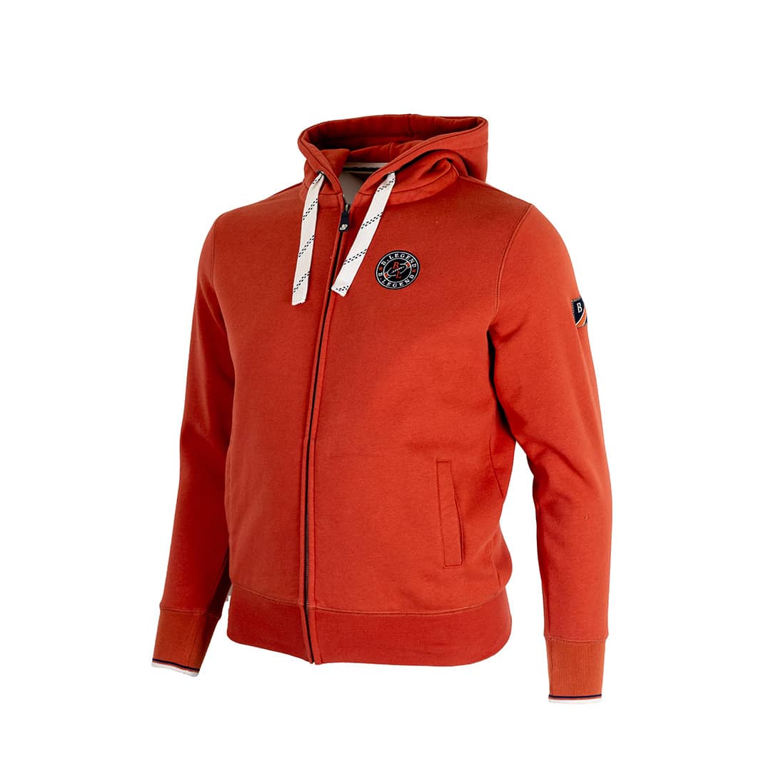 Sweat à capuche zippé orange BACK to LEGEND (vue de 3/4 face)