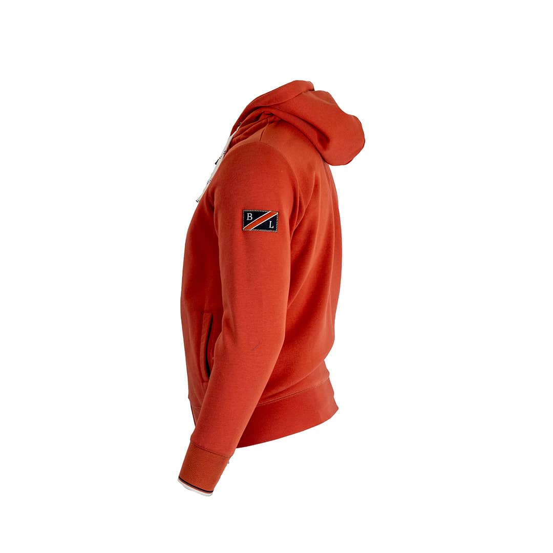 Sweat à capuche zippé orange BACK to LEGEND (vue de profil gauche)