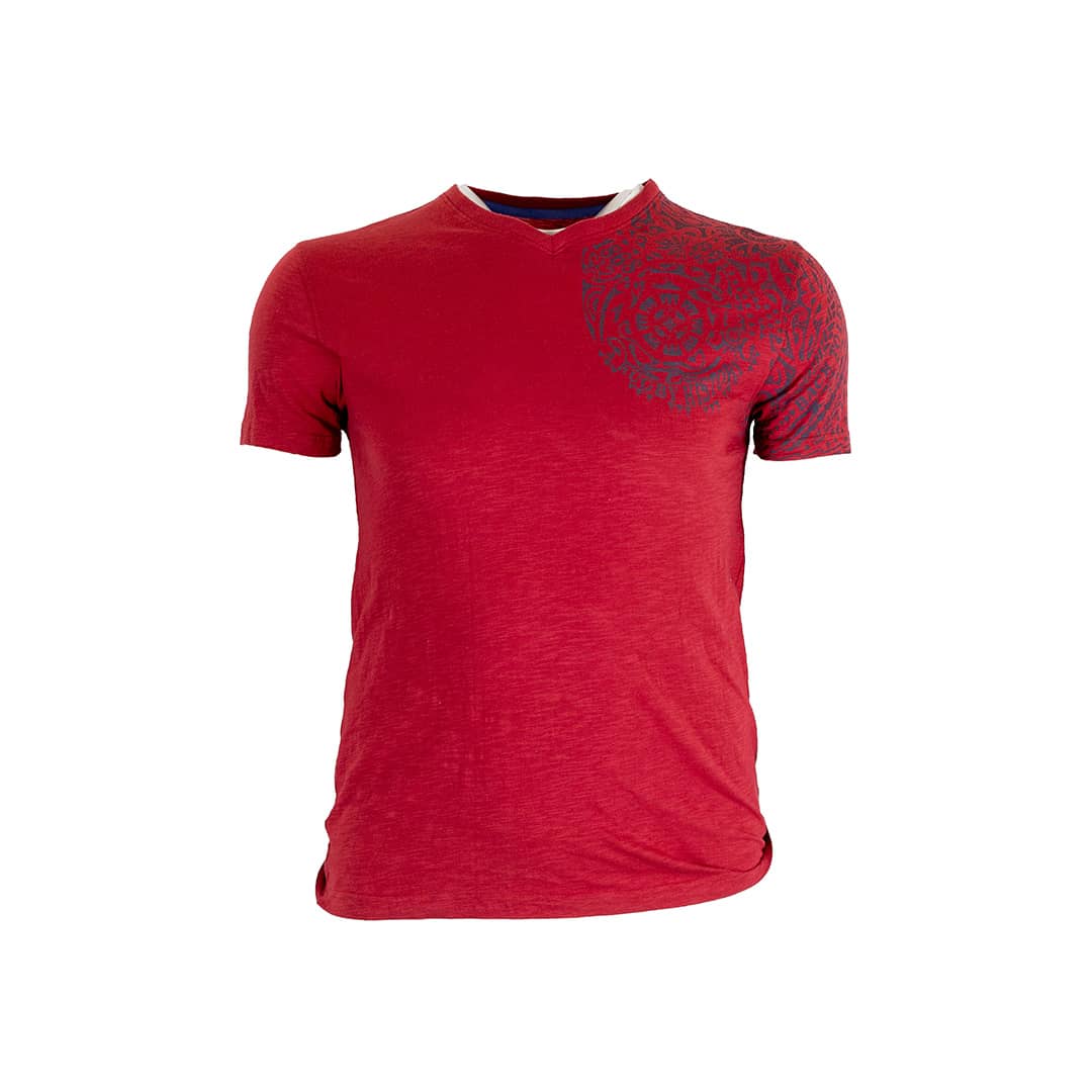 T-shirt rouge col V imprimé maori - Blacks Legend
