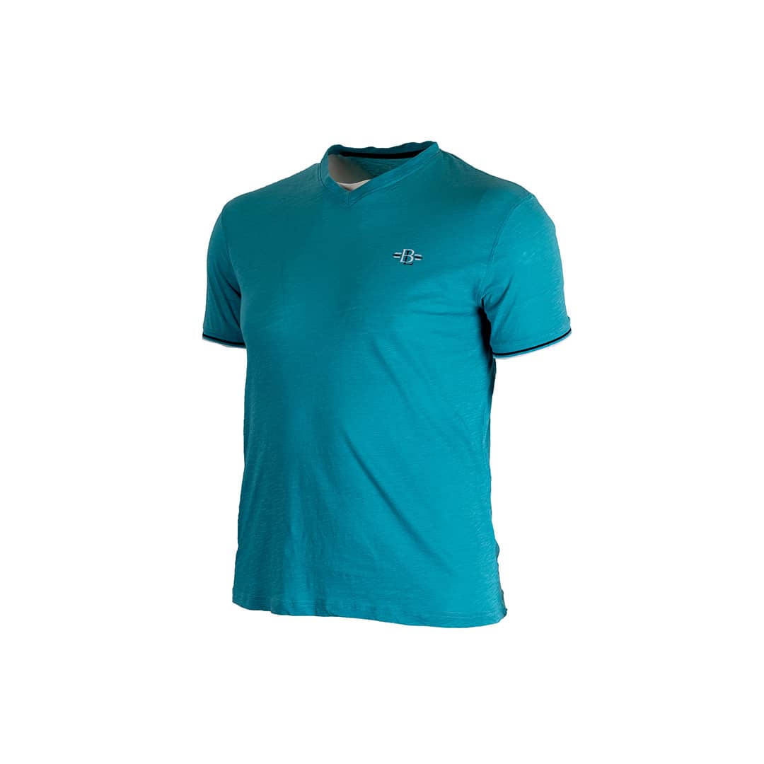 T-shirt homme turquoise col V en coton slub - Blacks Legend